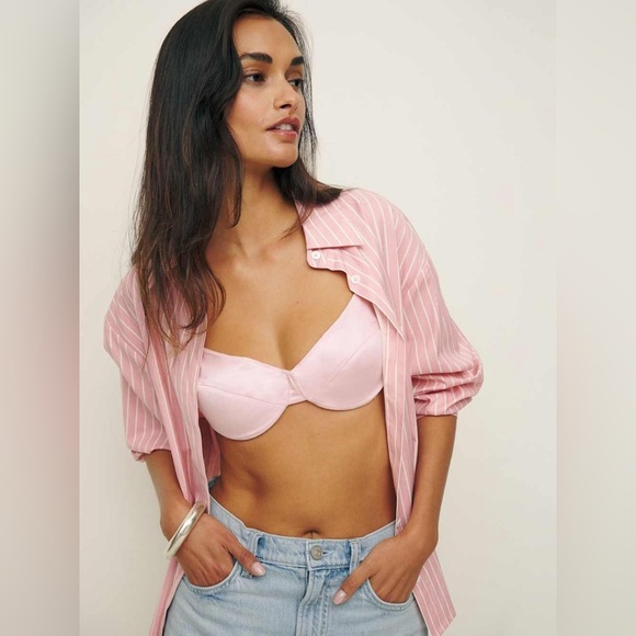 NEW Reformation Antonia Bra Padded Satin Pink Ibiza Collection Size 6 NWT - Picture 2 of 11